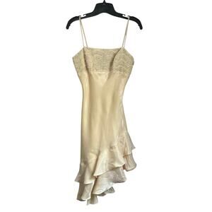 Dave & Johnny By Laura Ryner Butter Yellow Asymmetrical Hem Formal Gown Sz 3/4